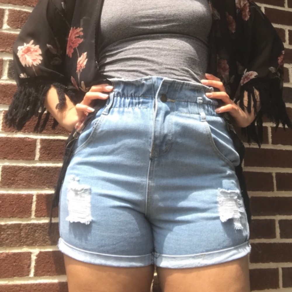 High waisted jean shorts